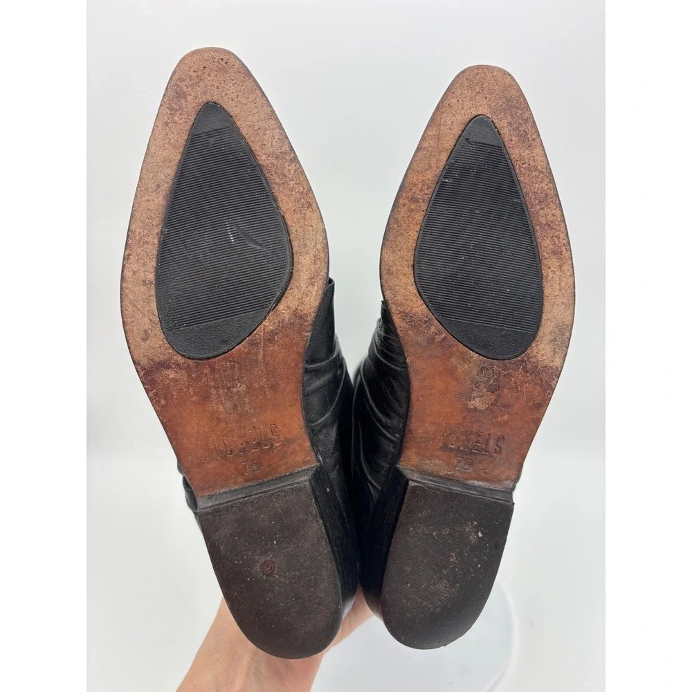 VINTAGE NICKELS Tall Riding Boot Black Leather Suede Knee High‎ Point Toe Shoe 7